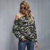  autumn and winter women s strapless camouflage knitted loose bottoming long-sleeved T-shirt  NSDF5180