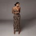 Nightclub Leopard Print Suspender Female V-Neck Split Over The Knee Sexy Long Skirt NSAG5300