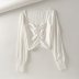 Summer French High Waist Lantern Sleeve Short Square Collar Button Ladies Small Shirt  NSAM5387