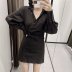 double-breasted black dress women s clothing NSAM5443
