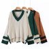 color V-neck pullover lazy casual knit sweater  NSAM5600