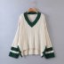 color V-neck pullover lazy casual knit sweater  NSAM5600