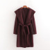 wholesale autumn wine red beige color hooded mid-length woolen coat jacket NSAM5699