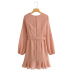 new deep V sexy lace-up ruffled long-sleeved dress NSAM5747