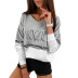new letter printing V-neck long-sleeved stitching loose sweater NSKX5775