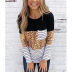 autumn new stripe stitching street style round neck long sleeve ladies T-shirt NSKX5788