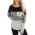 autumn new stripe stitching street style round neck long sleeve ladies T-shirt NSKX5788