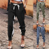 solid color stitching elastic lace-up trousers NSKX5789