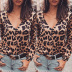 camisa sexy con cuello en V y manga larga con estampado de leopardo para mujer NSKX5794