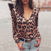 women s leopard print long-sleeved V-neck sexy shirt  NSKX5794