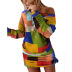 women s color contrast printing irregular long-sleeved dress NSKX5809