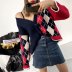  loose single-breasted color matching V-neck knitted jacket  NSAM5837