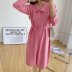 Pure Color Polo Lapel Lace Up Waist Long Sleeve Dress  NSAM5864