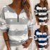 striped printing long-sleeved zipper loose casual sweater NSKX5900