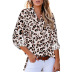 camisa informal holgada de manga tres cuartos con estampado de leopardo NSKX5908