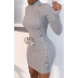 women s solid color sexy slim single-breasted long-sleeved dress  NSKX5936