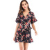 spring and summer new print sexy V-neck lace ruffled dress NSYD6004
