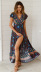 V-neck Cardigan Lace-up Printed Beach Long Skirt  NSYD6020