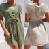 summer new V-neck short-sleeved lace cardigan single-breasted solid color dress  NSYD6037
