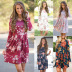 spring and summer print long-sleeved multicolor dress  NSKX6216