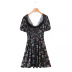 autumn French lace black print dress NSAM6280