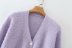 women s new purple double pocket V-neck single-breasted cardigan  NSAM6318
