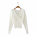 women s new white twist cross V-neck sweater NSAM6319