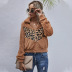 slim-fit stitching lapel leopard print short ladies rubber zipper long-sleeved jacket NSDF1858