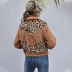 slim-fit stitching lapel leopard print short ladies rubber zipper long-sleeved jacket NSDF1858