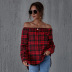 hot sale autumn and winter checkered collar long-sleeved ladies top NSAL1918