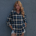 hot sale autumn and winter new single-breasted long-sleeved blue plaid cardigan jacket NSAL1924