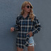 hot sale autumn and winter new single-breasted long-sleeved blue plaid cardigan jacket NSAL1924