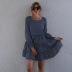 Round Neck Long Sleeve Pure Color Loose Cake Skirt Dress NSAL1934