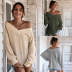 autumn and winter new solid color V-neck fashion top casual women s clothing NSAL1974