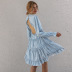 fashion open back V-neck dress long sleeve printed midi skirt NSAL2071