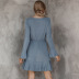  V-neck solid color waist slim long-sleeved dress NSAL2089