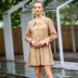  solid color doll collar button cardigan long sleeve dress NSAL2095
