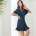  pure color V-neck halter lace casual dress NSAL2120