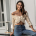 new autumn stand-alone pure color lace slim slim crop top NSAL2144