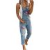   ripped sexy lips embroidered denim strap trousers  NSYF2182