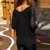 sexy women autumn new striped perspective sleeves v-neck pullover women s t-shirt NSSI2307