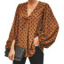 women s autumn new wave point casual lantern sleeve long sleeve v-neck top NSSI2322