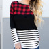 Camiseta de manga larga con cuello redondo y costura a rayas de otoño para mujer NSSI2323