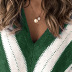 suéter de punto de manga larga con cuello en v profundo a rayas en contraste NSSI2339