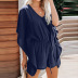 Pure color short jumpsuit summer ruffled loose hedging casual v-neck ruffled sleeve  NSSI2343