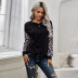 women autumn new loose leopard pattern stitching long-sleeved round neck sweater NSSI2364