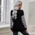 mujer otoño nuevo patrón de leopardo suelto costura suéter de cuello redondo de manga larga NSSI2364