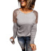 Suéter de cuello redondo informal con costuras de lentejuelas de color sólido de nuevo estilo de otoño para mujer NSSI2373