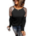 Suéter de cuello redondo informal con costuras de lentejuelas de color sólido de nuevo estilo de otoño para mujer NSSI2373