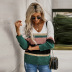 striped contrast long-sleeved v-neck knitted sweater  NSSI2379